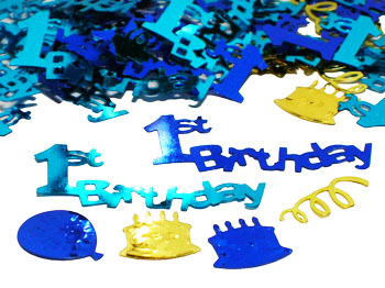 1st Birthday Confetti, Blue Metallic